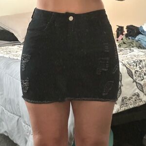 Black Ripped Denim Mini Skirt